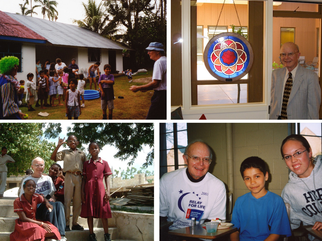 Top Left: Costa Rica Top Right: One of Phil's Stained Glass Pieces Bottom Left: Jamaica Bottom Right: Phil Volunteering with CASA